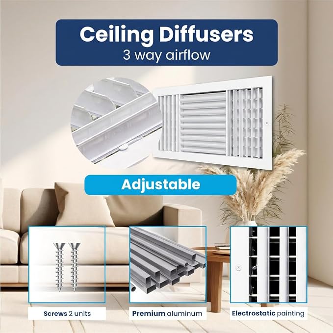 24x8 Aluminum 3-Way Air Supply Vent Cover Wall Ceiling Register Multi-Shutter - Image 4