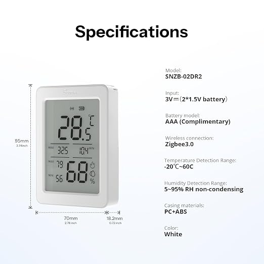 SONOFF SNZB-02DR2 AirGuard TH, Indoor Smart Zigbee Temperature and Humidity - Image 9
