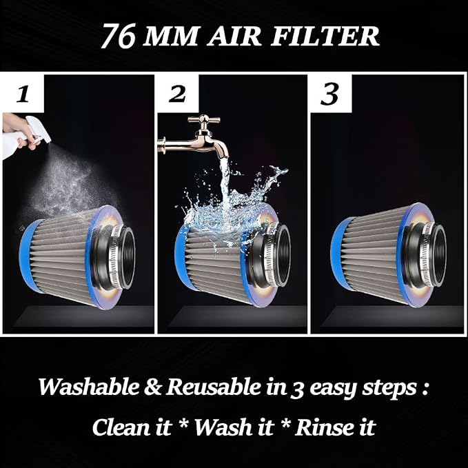Cold Air Intake Filter, High Performance, Washable Filter, Clamp-On Replacement - Image 5
