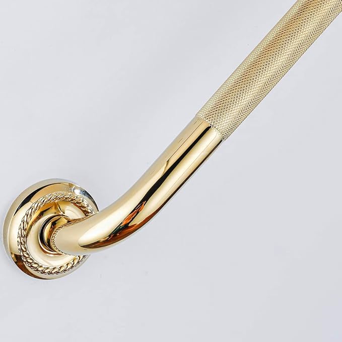 Textured Shower Grab Bar, 18-Inch Bathroom Support Rails, Stylish Anti-Slip Safety Armrest Hand Rail, Polished Gold Finish, Good for Senior, Kids, Elderly