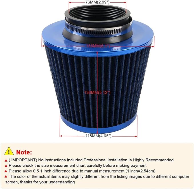 3-inch Cold Air Intake Filter 76mm, High Performance Clamp-On Engine Intake Air - Image 3