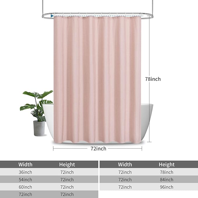 2-in-1 Waterproof Long Fabric Shower Curtain or Liner,Linen Textured,78 Inch Breathable TPU & Washable Bathroom Shower Curtain Set with 12 Plastic Hooks,Modern,72"x78" Blush
