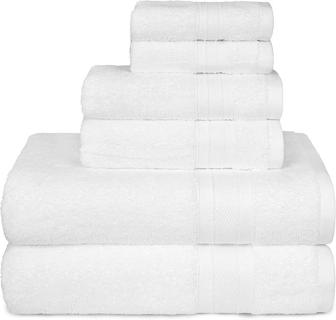 TRIDENT Soft & Plush Luxury Towel Set, 100% Cotton, 2 Bath Towels 2 Hand Towels 2 Washcloths Highly Absorbent Towels for Bathroom, 6 Pieces snowclad White Towel Sets