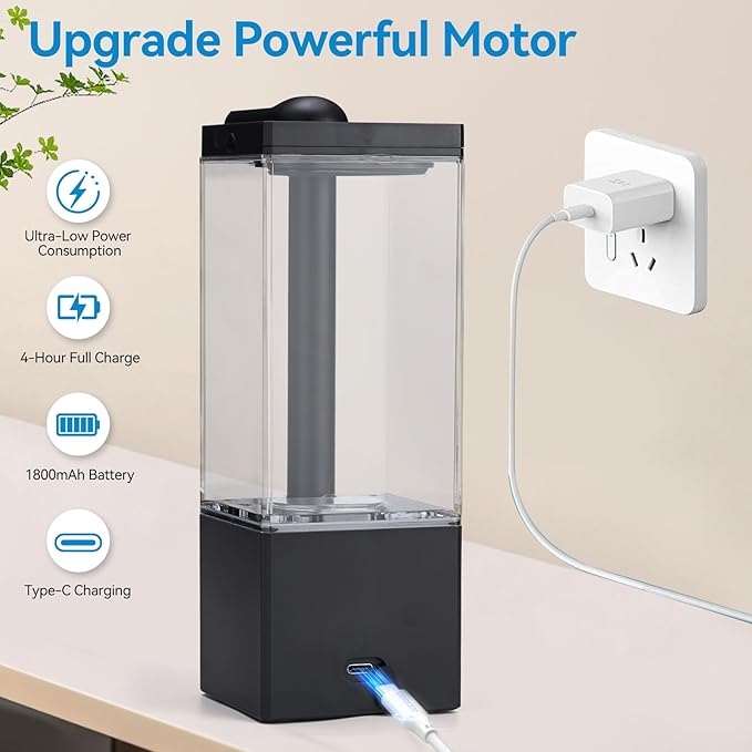 Automatic Soap Dispenser Touchless, Soap Dispenser Bathroom, Large Transparent Reservoir&Wall Mount, Type-C Rechargeable&3-Level Adjustable, Water-Resistant, Kitchen, Hotel, and School, Black