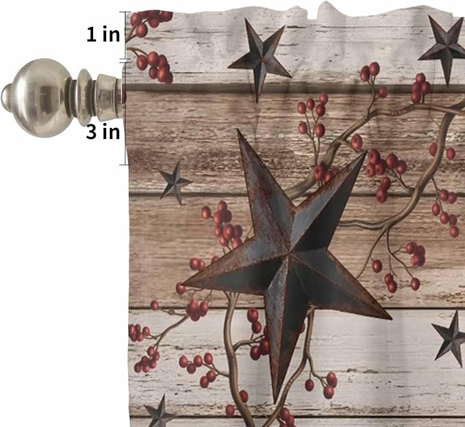Kitchen Curtains Tiers and Valance Set of 3, Rustic Star Brown Light Filtering - Image 5
