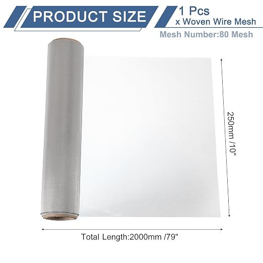 uxcell 80 Mesh 79" x 10" Woven Wire Mesh, 316 Stainless Steel Air Vent Filter - Image 2