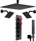 Thermostatic Shower System Three Shower Heads with 16" Ceiling Mounted Rain Shower Head & 2 x 6" Wall Mounted Head 4 Function Shower System Can All Run Together, Oil Rubbed Bronz