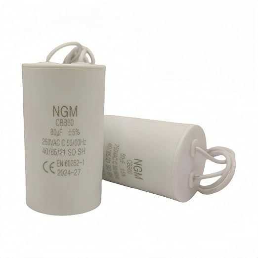 80UF MFD CBB60 Motor Run Capacitor 250VAC Volts Round Cylinder 2 Wires - Image 2