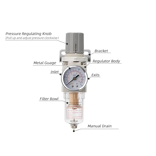 Pneumatic Air Compressor Filter Regulator Combo 1/4" NPT 150 PSI w/Adjustable - Image 2