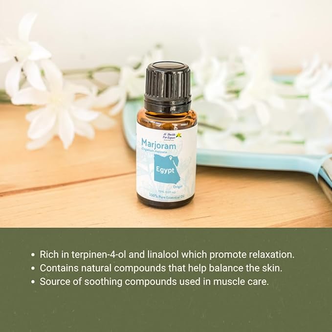 Marjoram Essential Oil - Direct from Al Sheikh for Export Egypt - Steam Distilled - Aceite de Mejorana for Aromatherapy, Massage, Diffuser, DIY Candle and Soap Making - 8oz