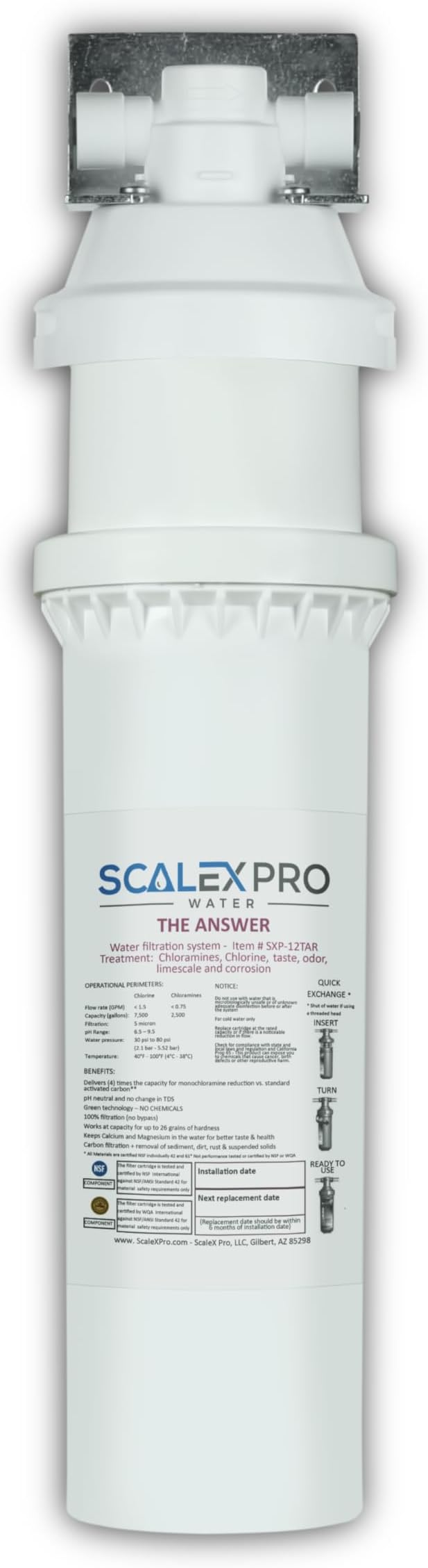 The Answer - 12in Quick Change 3/8in Auto Shut Off Head and Water Filter Combo by ScaleXProReplacementWaterFilters-ScalePreventionforHealthyDrinkingWater