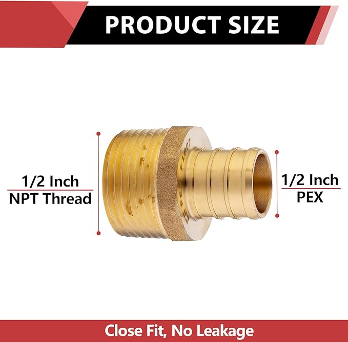 200 PCS EFIELD Pex Barb Crimp Brass Fittings 1/2 inch x 1/2 inch NPT Male - Image 2