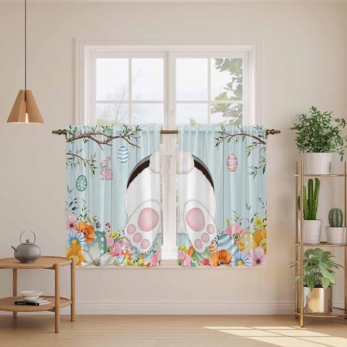 Easter Bunny Kitchen Curtains 54 Inch Long 2 Panel Set, Rod Pocket Window - Image 3