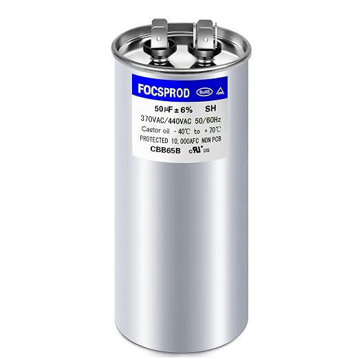 FOCSPROD 50 uF 50 MFD ±6% 370V/440V CBB65B AC Capacitor, Single Run Round by FOCSPROD