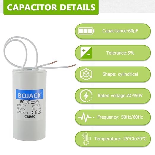 BOJACK Run Capacitor 60 uF 450V AC 60 MFD CBB60 2 Wire 50/60Hz Cylinder Motor - Image 3