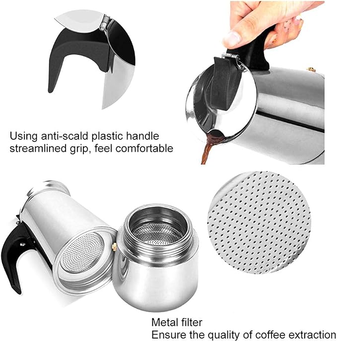 ZJchao Eagle Beak Design Moka Pot Portable Stainless Steel Coffee Maker Pot - Image 7