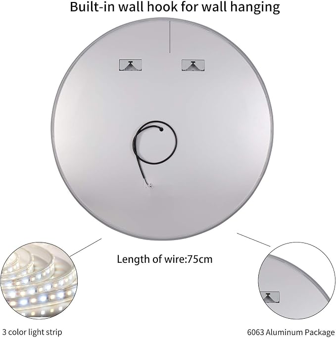 Illuminated Bathroom Mirror 800 x 800 MM Round LED Wall Mounted Vanity Mirror - Image 6