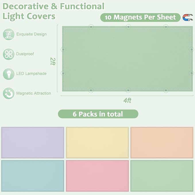6PCS Fluorescent Light Covers, 4x2 Feet Magnetic Light Cover Fluorescent Lights - Image 2
