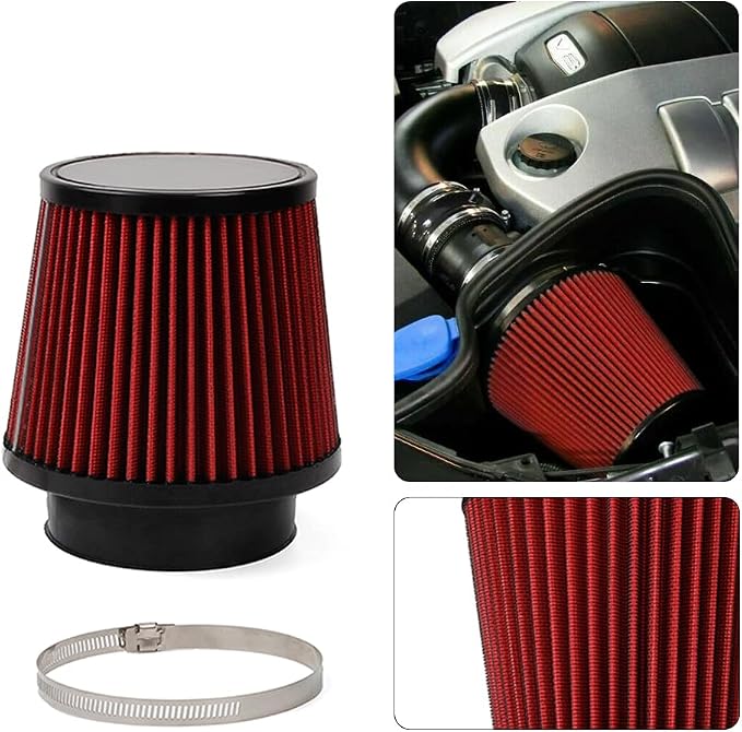 Red 3" 76mm Inlet Cone Replacement Dry Air Filter High Flow Car Performance - Image 6