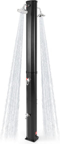 Goplus 9.3 Gallon Solar Heated Outdoor Shower, 7.2 FT Freestanding Garden Shower with Dual Swivel Shower Heads & 2 Foot Showers, Adjustable Temperature,for Poolside Backyard Beach