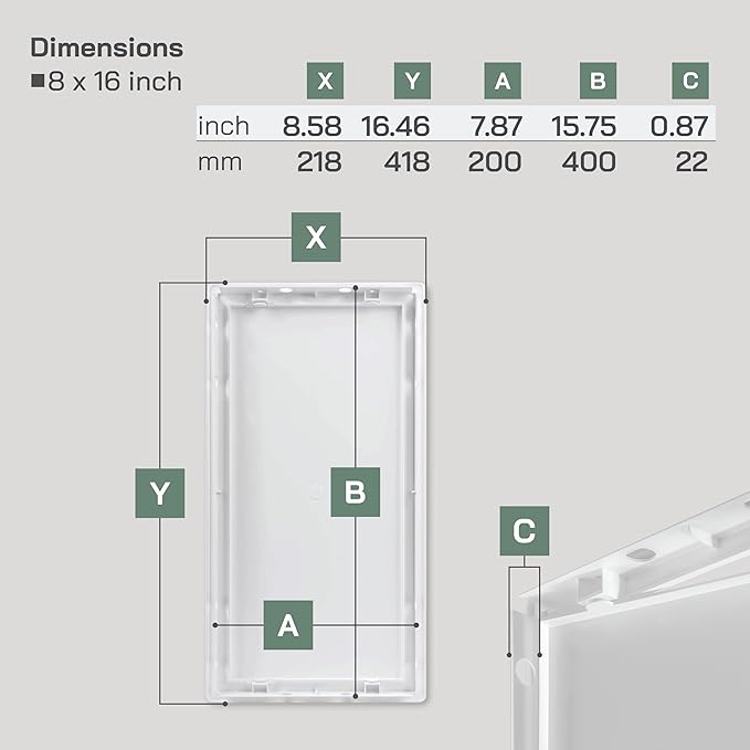 Vent Systems 8x16 Access Panel - Pack of 2 - Easy Access Doors - ABS Plastic - Access Panel for Drywall, Wall and Ceiling Electrical and Plumbing - Exterior Dimensions 8,6x16,45 inch
