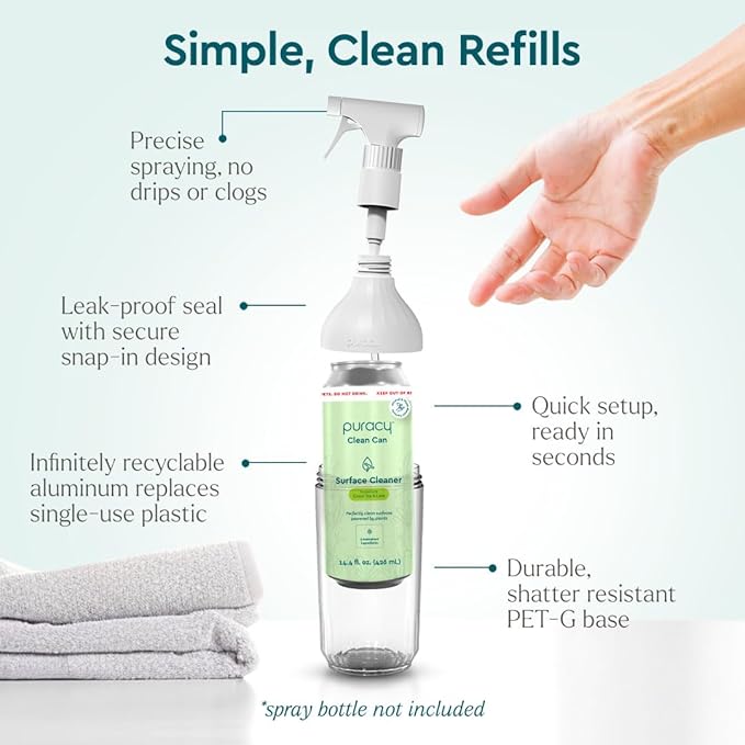 Puracy Multi-Surface Cleaner Clean Can - Plant-Powered Everyday Surface Cleaner - Natural All Purpose Cleaning Solution As Seen on TikTok (Green Tea & Lime, 3 Pack Refill)