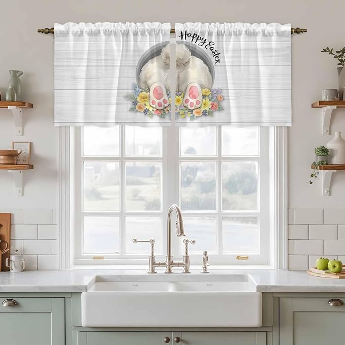 Easter Bunny Kitchen Tier Curtains 36 Inch Long 2 Panel Set, Rod Pocket Half - Image 3