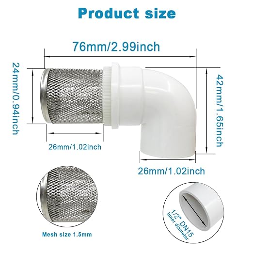 DN15 inch stainless steel filter cover connected to 90 degree elbow 1/2" PVC - Image 3