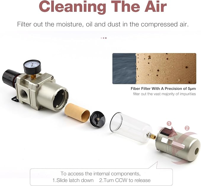 SNS 1”NPT Compressed Air Filter Regulator Piggyback Combo, Semi-auto Drain - Image 4