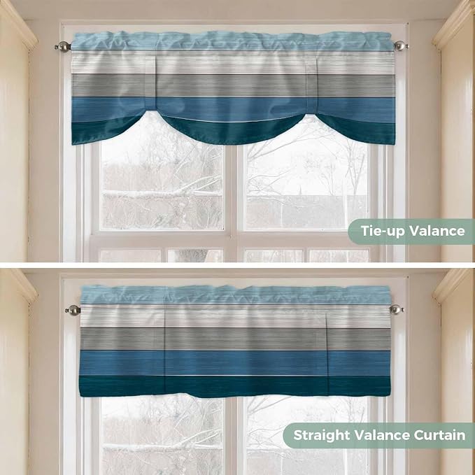Blue Ombre Wooden Tie Up Valance Curtains - Image 5