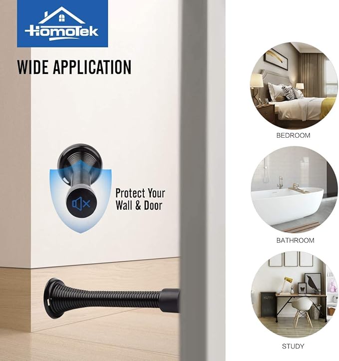 HOMOTEK 40 Pack Black Spring Door Stops,3-1/8" Heavy Duty Door Stop - Flexible Spring Door Stopper with Low Mounted Black Rubber Bumper Tips
