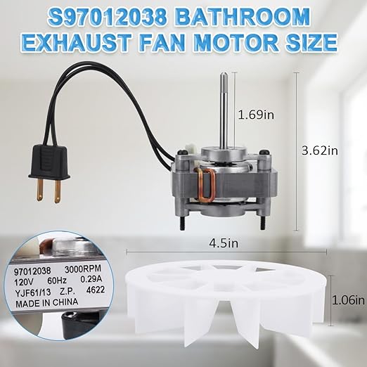 S97012038 Bathroom Vent Exhaust Fan Motor Replacement Electric Motors Kit Fit - Image 2