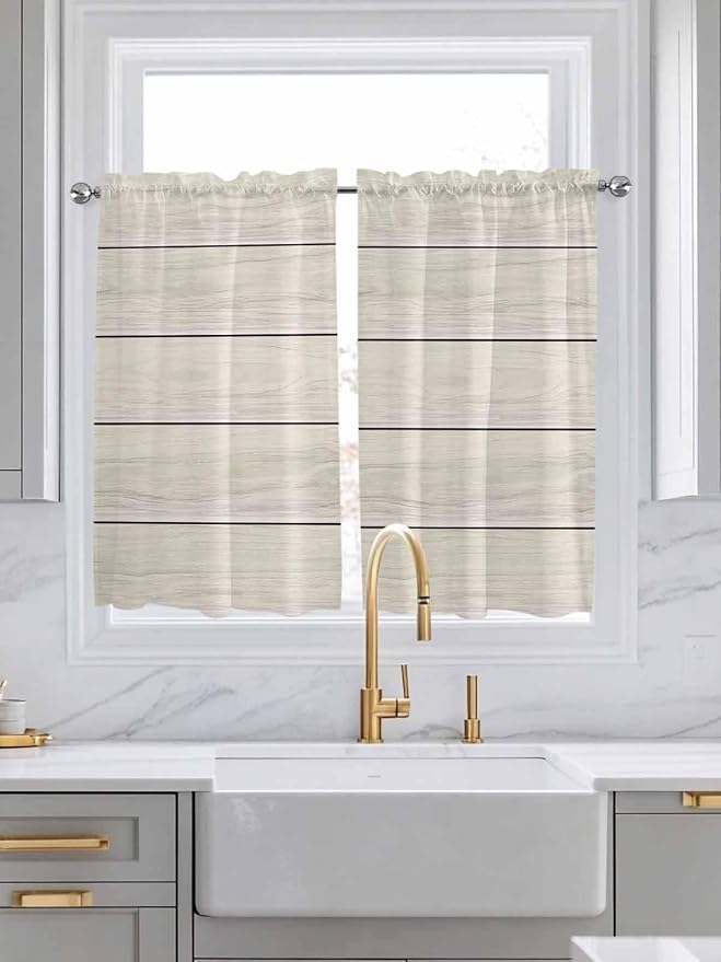 Vintage Country Wooden Board Window Valance Curtains, Gradient Wood Grain Line - Image 3