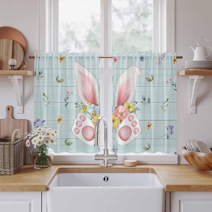 Easter Kitchen Curtains 54 Inch Long 2 Panel Set, Rod Pocket Window Curtains by Unknown