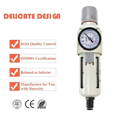 RIH Pneumatics 1/2"NPT Auto Drain Air Filter Pressure Regulator Combo Piggyback - Image 4