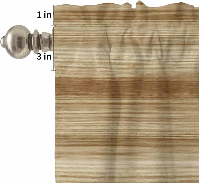Kitchen Curtains Tiers and Valance Set of 3, Light Brown Wood Grain Light - Image 5
