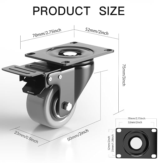 2 Inch Caster Wheels, Casters Set of 4 Heavy Duty - Image 2