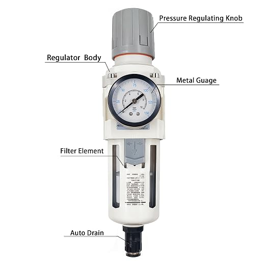 XingNEeng 1/2" NPT Compressed Air Filter Regulator Combo Piggyback, Water/Oil - Image 2