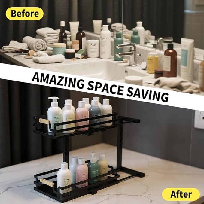 MIKEE Under Sink Organizer, 2 Tier Under Sink Organizers and Storage,Bathroom Cabinet Organizer with Adjustable Height, Pull Out Sink Shelf Cabinet Storage Shelves for Kitchen& Bathroom