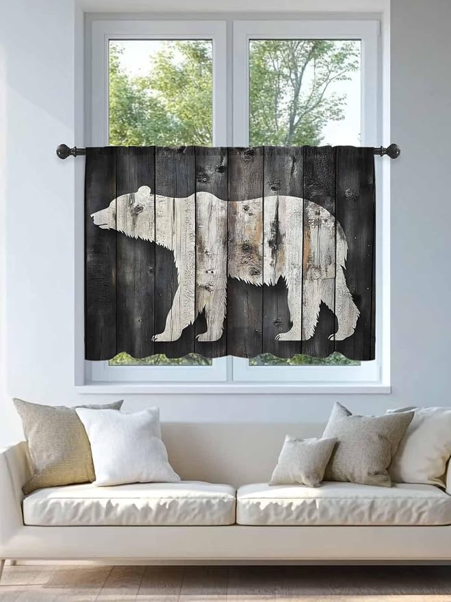 Sheer Curtains 54 Inch Length, Farmhouse Country Vintage Wood Grain Privacy - Image 4