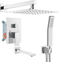 gotonovo Shower System with Tub Spout Wall Mounted Rain Shower Head and Handle Combo Shower Faucet Set with Valve, 10 Inch, Polish Chrome