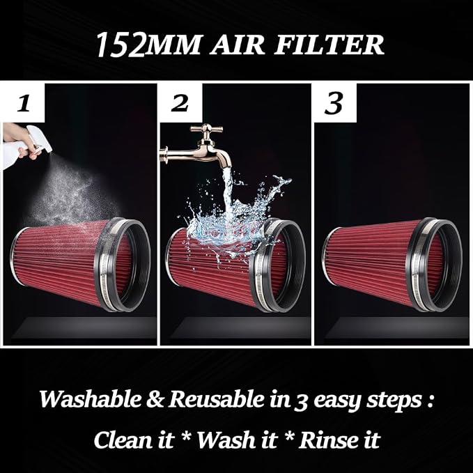MUGE RACING 6" 152 mm High Flow Inlet Air Filter, Air Intake Cone Filter - Image 4
