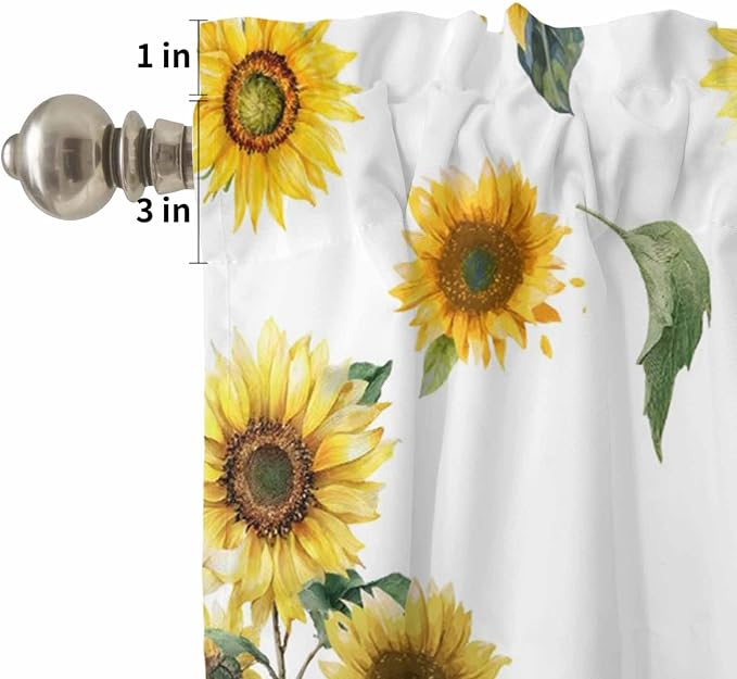 Kitchen Curtains Tiers and Valance Set of 3, Cow Sunflowers Light Filtering - Image 5