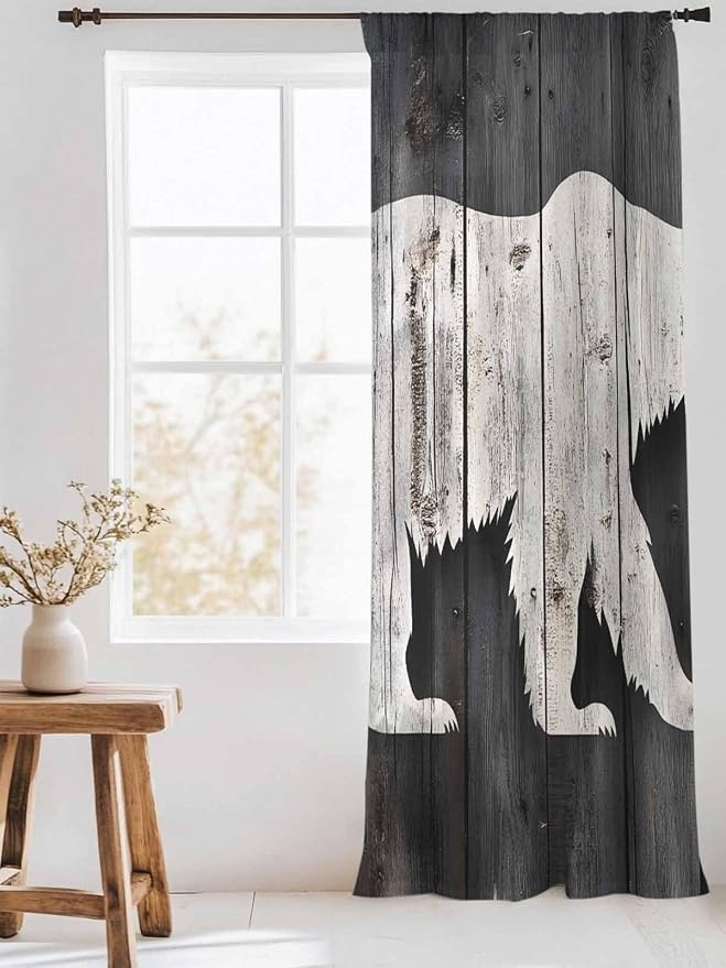 Sheer Curtains 96 Inches Long, Farmhouse Country Rustic Wooden Grain Privacy - Image 3