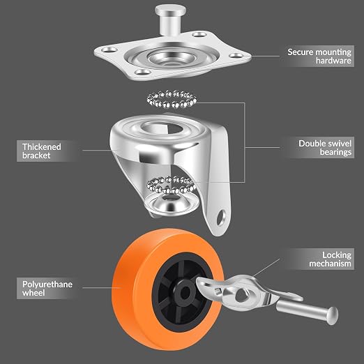 Caster Wheels, 1.5 Inch Casters Set of 4, Heavy Duty Caster - Image 5