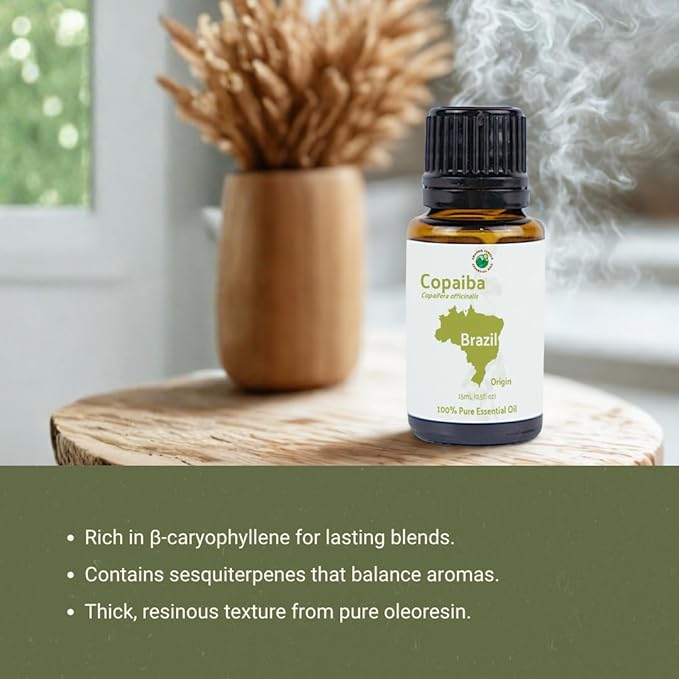 Copaiba Essential Oil - Direct from Amazon Jungle Essential Oils Brazil - Steam Distilled - Aceite de Copaiba for Aromatherapy, Massage, Diffuser, DIY Candle and Soap Making - 8oz