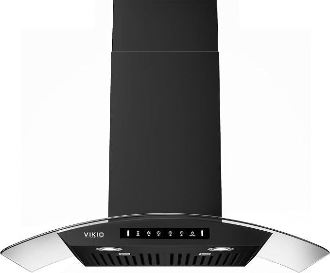 Black 30 inch Wall Mounted Range Hood Glass 900 CFM, Stainless Steel Kitchen by VIKIOHOME