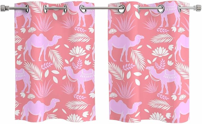 2 Panel Kitchen Cafe Curtains, Desert Camel Sunlight Filtering Nature Air by Hokiten