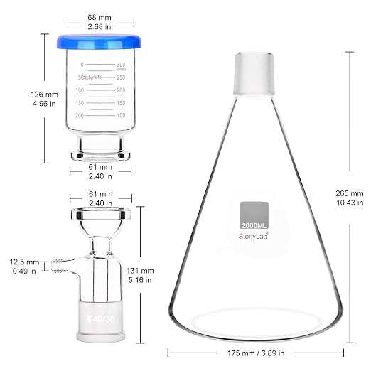 stonylab Glass Filtration Apparatus, Borosilicate Glass Vacuum Filtration - Image 3