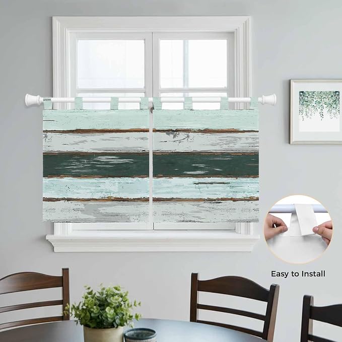 Blue Teal Kitchen Curtains 24 Inch Length, Small Window Curtains Tab Top - Image 4